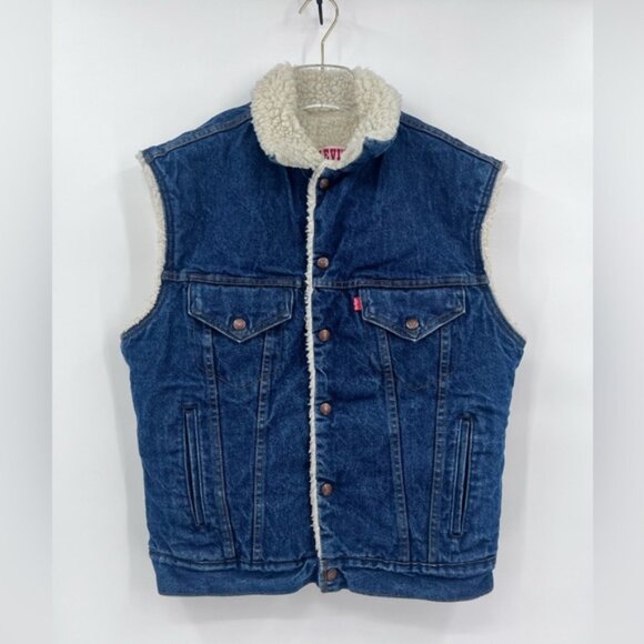 Vintage Levi’s Denim Sherpa Lined Trucker Vest Jacket Men M - Made in USA - Picture 1 of 9